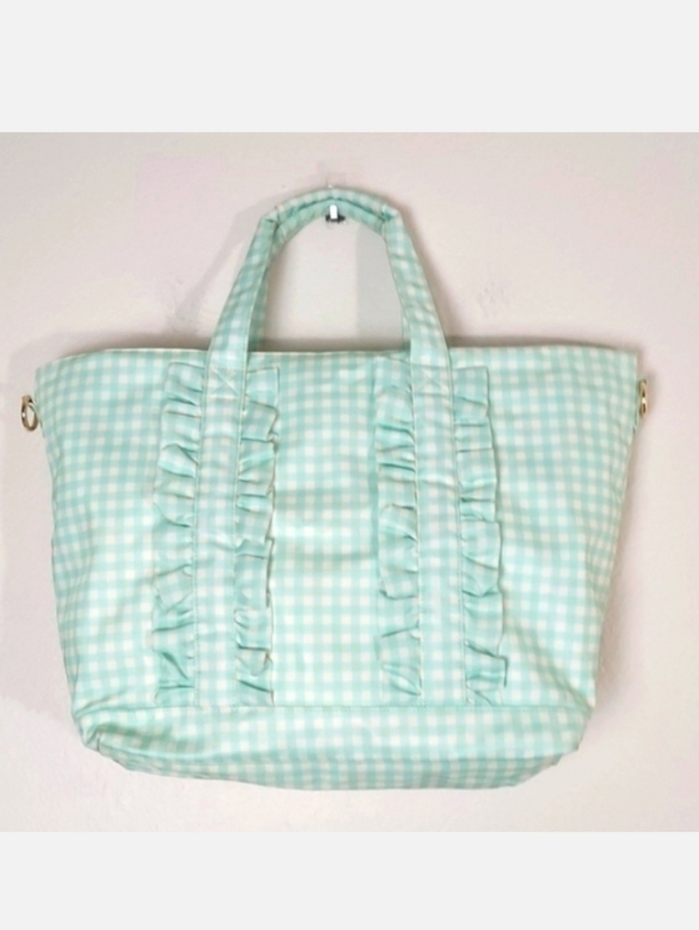 Stoney Clover Lane Ruffle Tote Bag Mint Chip Gingham